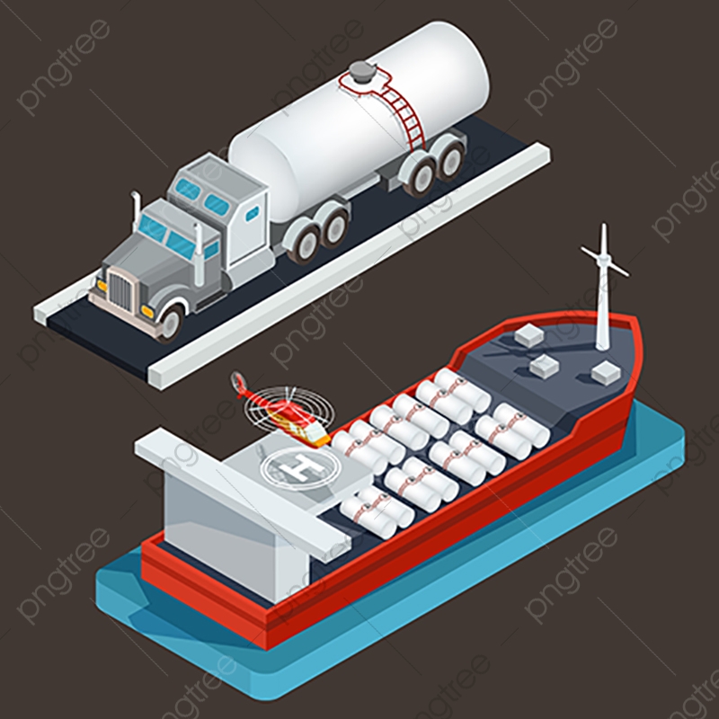 800x800 Vector Isometric Truck With Tanker And Sea Tanker With Cargo Cis