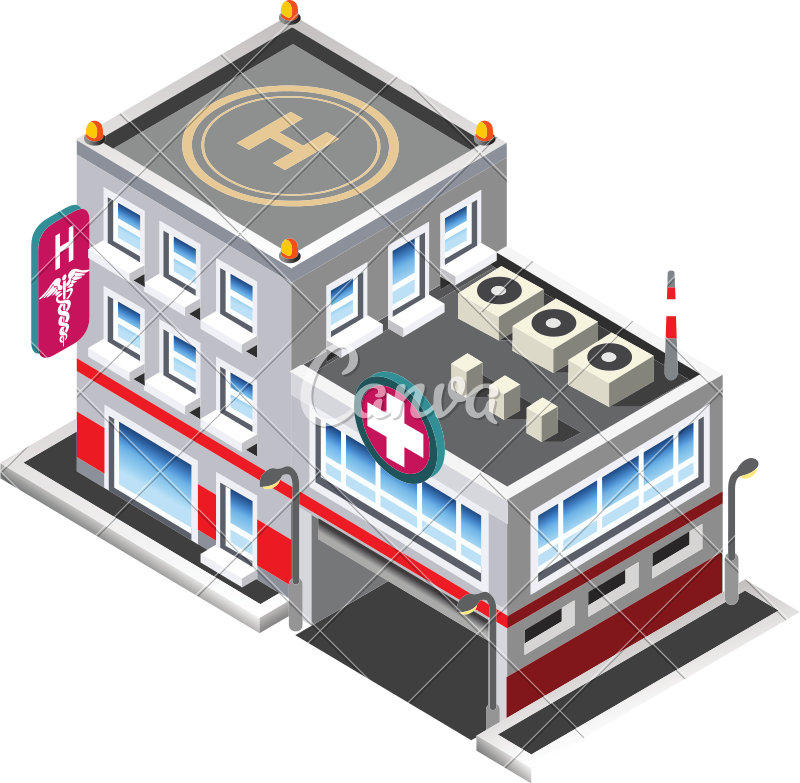 800x783 Hospital Building Isometric Vector
