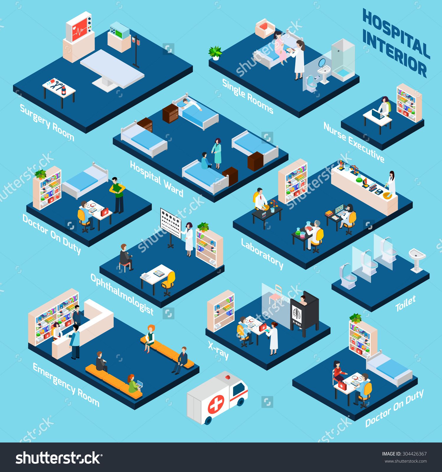 1500x1600 Isometric Hospital Interior With Health Care Personnel