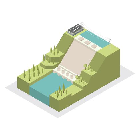 490x490 Water Power Plant Isometric Vector