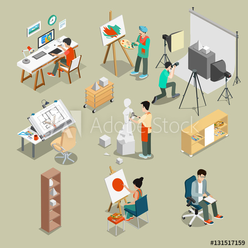500x500 Art Studio Or Workshop Flat Isometric Vector Illustration