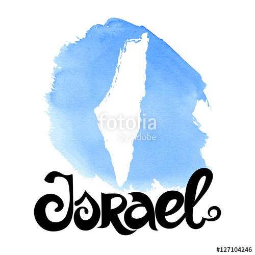 500x500 Israel Vector Blue Watercolor Background With Lettering And Map