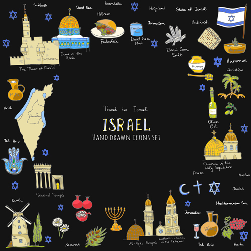 500x500 Hand Drawn Israel Travel Elements Vector Free Download