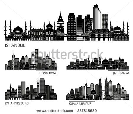 450x385 Skyline Detailed Silhouette Set