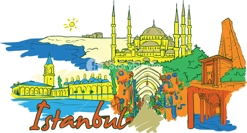 1000x542 Istanbul Vector Doodle Royalty Free Stock Image