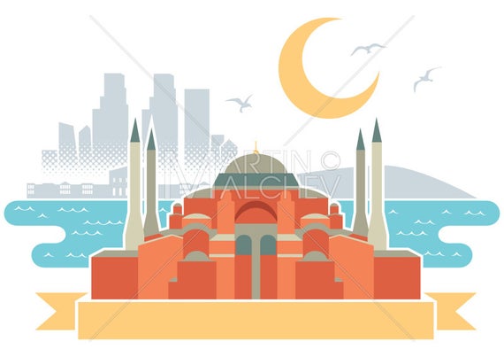 570x403 Istanbul Vector Illustration Hagia Sophia Mosque Museum Etsy