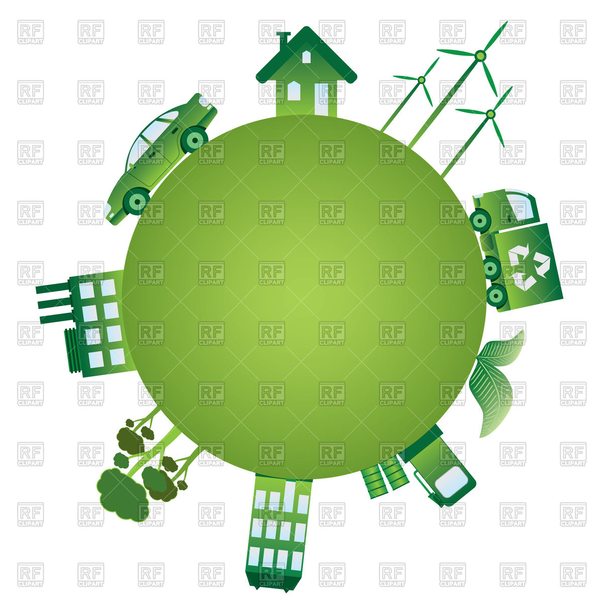 1200x1200 Green Planet With Green Ecology Objects On It Vector Image