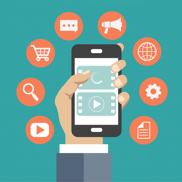 626x626 Hand Holding The Phone With Icons Around It Vector Free Download