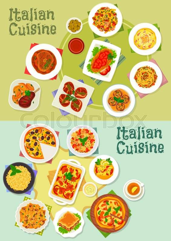 566x800 Italian Cuisine Pasta And Pizza Dishes Stock Vector Colourbox