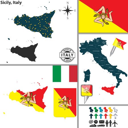 450x450 Vector Map Of Region Sicily With Coat Of Arms And Location