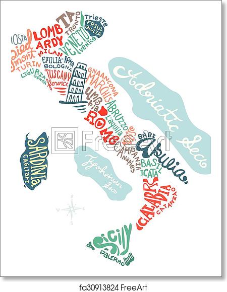 450x580 Free Art Print Of Italy Hand Drawn Map Vector Italy Hand Drawn