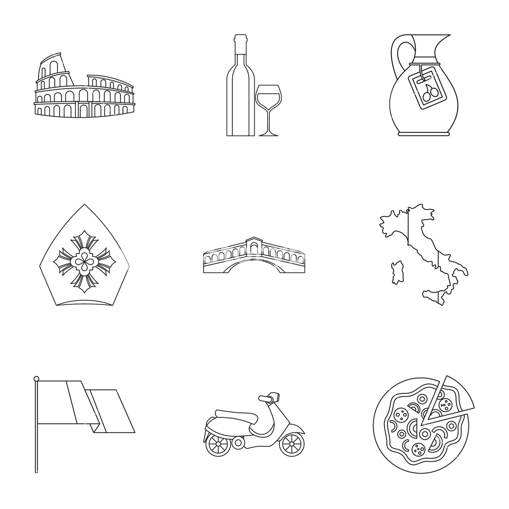 1000x1000 Country Italy Icons Set Outline Illustration Of Country Italy