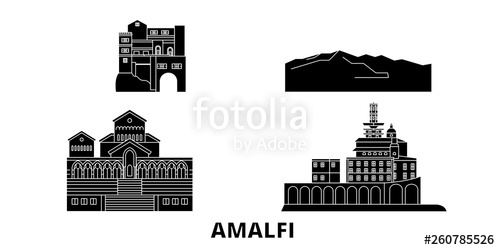 500x250 Italy, Amalfi Flat Travel Skyline Set Italy, Amalfi Black City