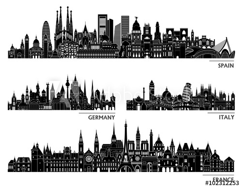 500x388 Spain Germany Italy France Detailed Skylines Vector Illustration