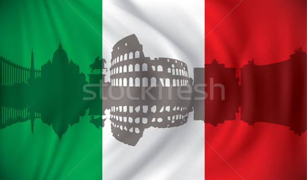 600x351 Flag Of Italy With Rome Skyline Vector Illustration Ojal