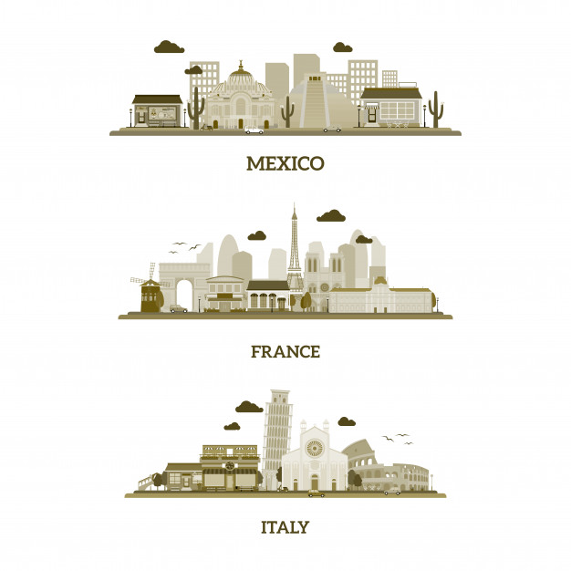 France, Italy And Mexico Vintage Skyline Vector Premium Download 626x626 France, Italy And Mexico Vintage Skyline Vector Premium Download