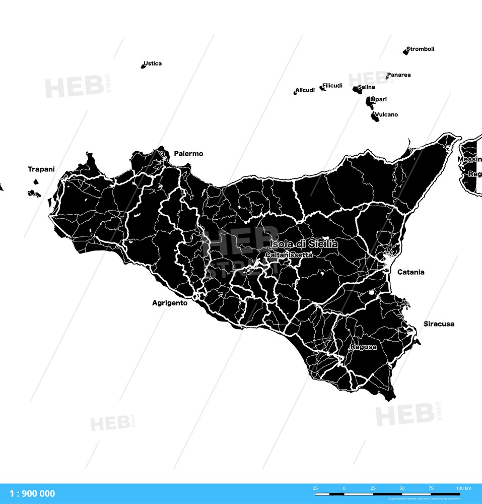 957x1000 Sicily, Italy, Vector Map Hebstreits Sketches