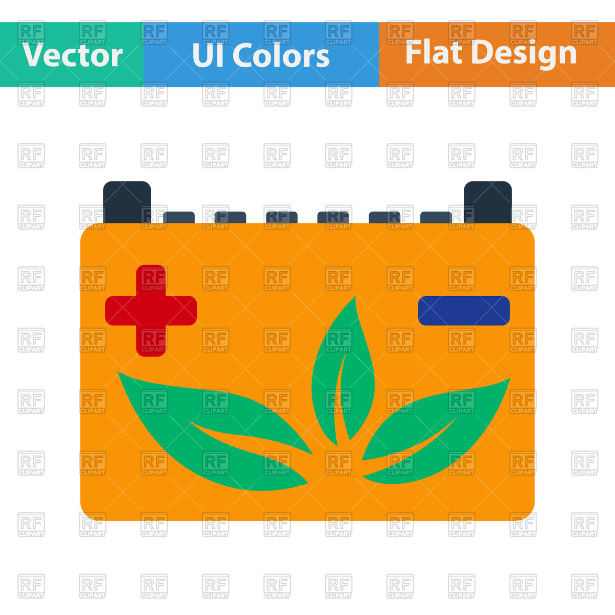 1200x1200 Flat Design Sar Battery With Leaf Icon In Iu Colors Vector Image