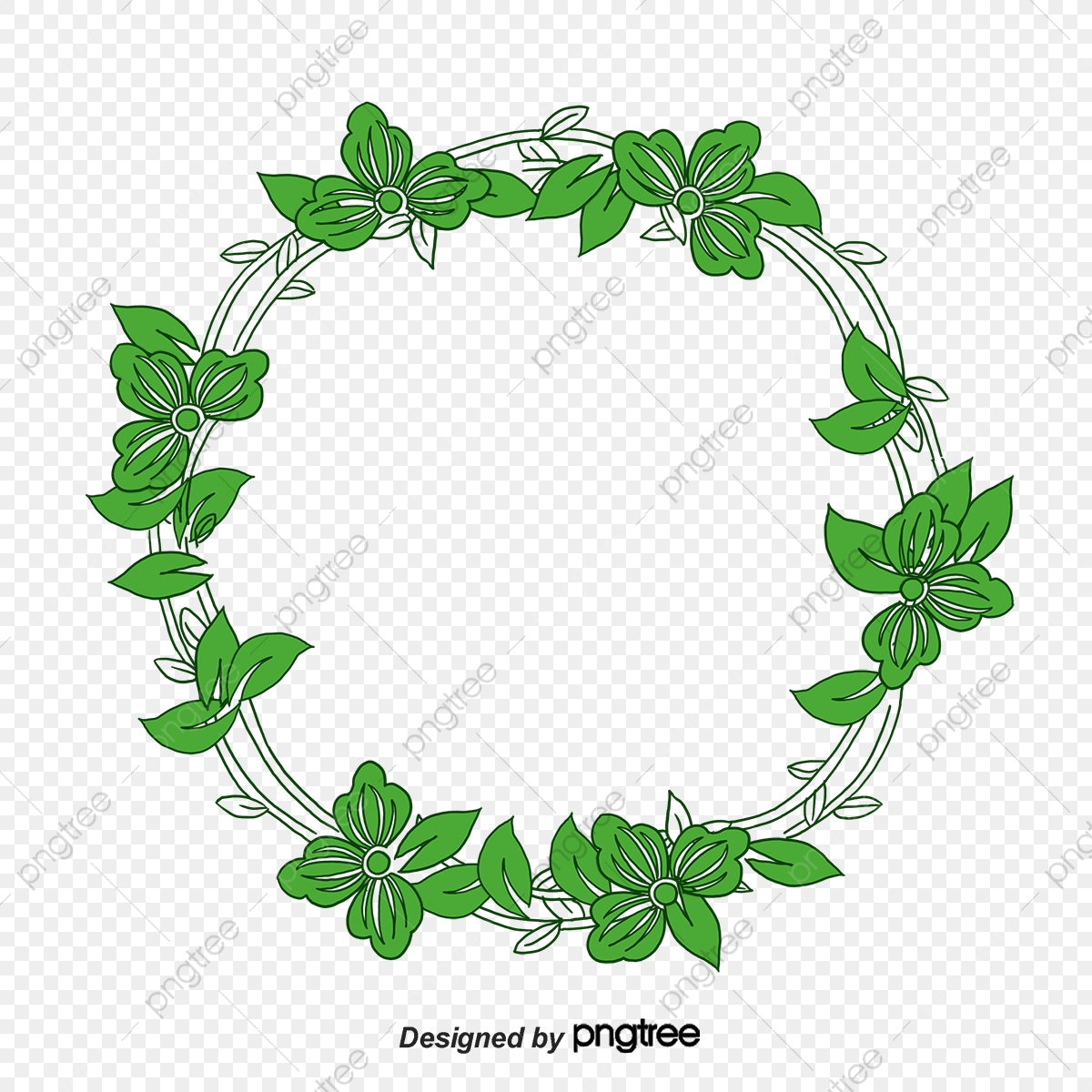 1200x1200 Green Hand Painted Flower Rattan Border, Green Vector, Flower