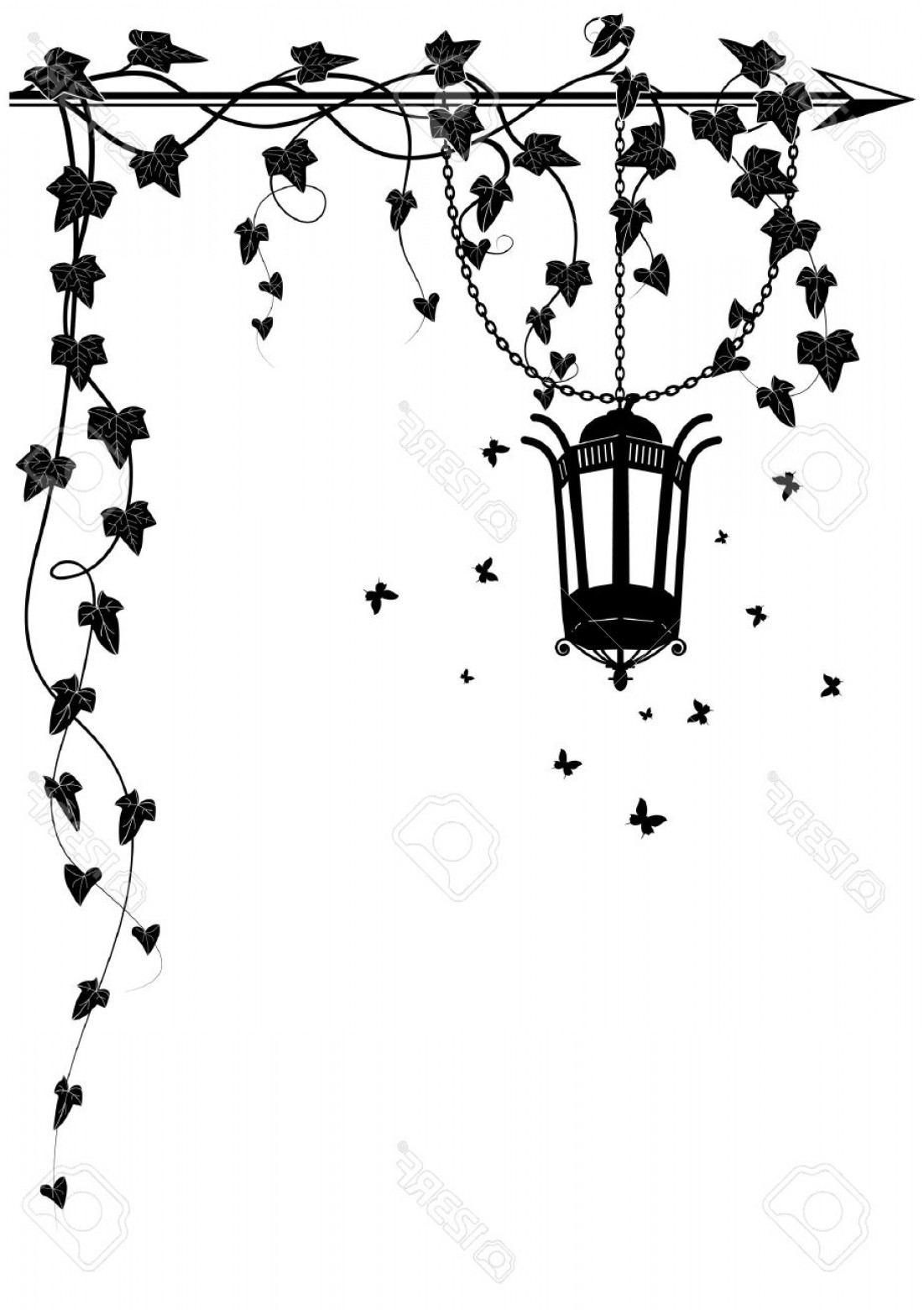 1101x1560 Photostock Vector Vector Border With Street Lamp Butterflies