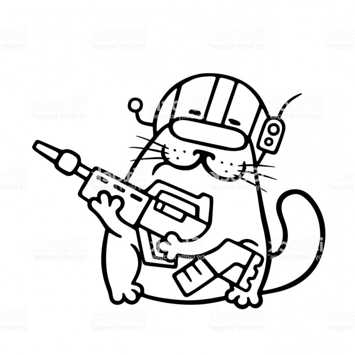 1228x1228 Cartoon Cat Space Marine With Large Plasma Gun Vector Illustration