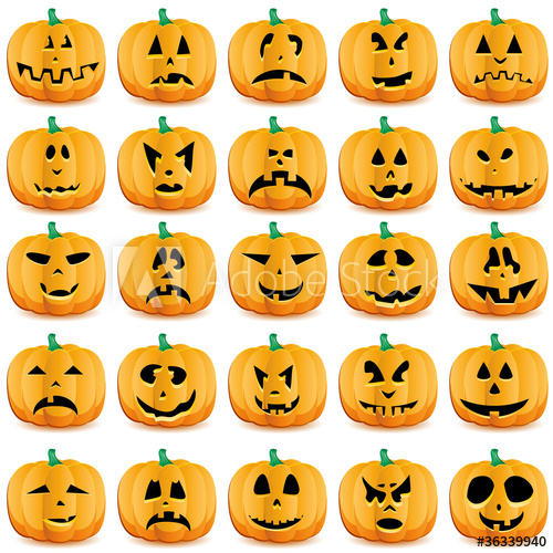 Halloween Pumpkins As Jack O`lantern, Vector 500x500 Halloween Pumpkins As Jack O`lantern, Vector