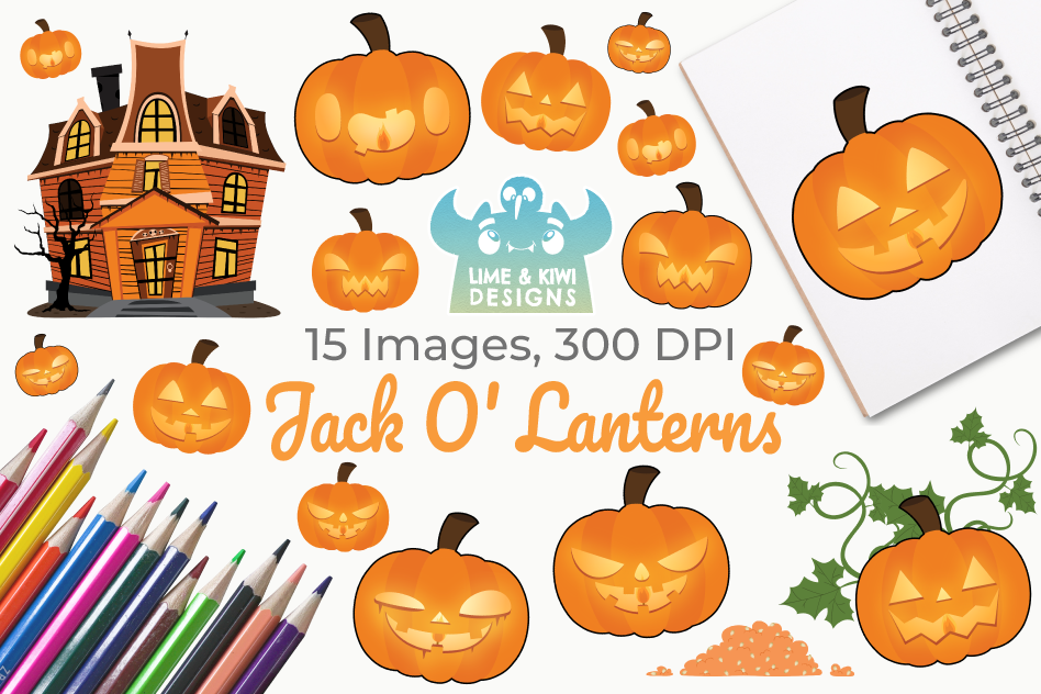 Jack O' Lanterns Clipart, Instant Download Vector Art 948x632 Jack O' Lanterns Clipart, Instant Download Vector Art