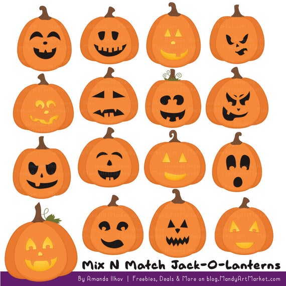 Mix N Match Jack O Lantern Clipart Vectors Halloween Etsy 570x570 Mix N Match Jack O Lantern Clipart Vectors Halloween Etsy