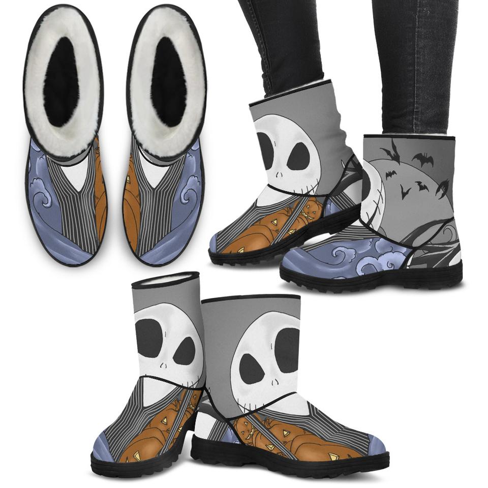 960x960 Jack Skellington Vector Art Women's Suede Faux Fur Boots In Gray