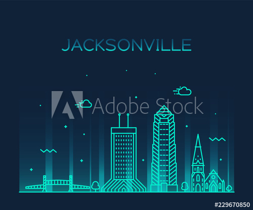 500x415 Jacksonville Skyline, Florida Usa Vector Line City