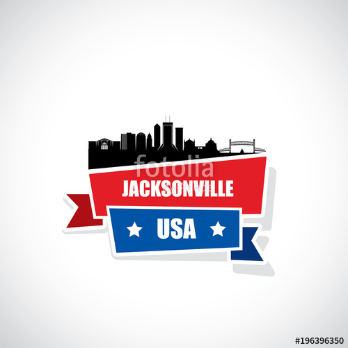 500x500 Jacksonville Skyline Ribbon Banner, Florida Stock Image