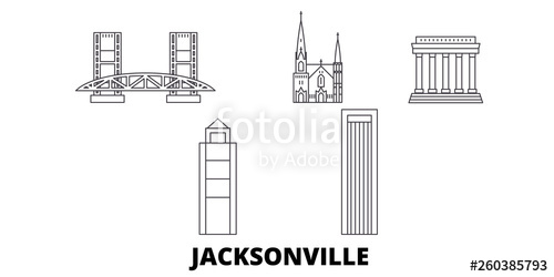 500x250 United States, Jacksonville Flat Travel Skyline Set United States