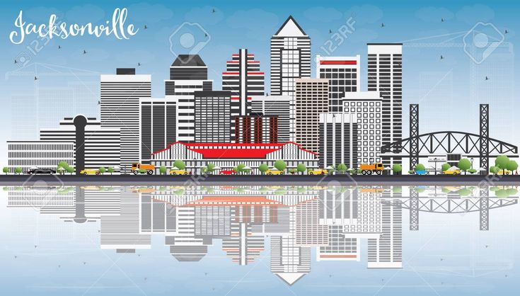 735x418 Vector Building Jacksonville Skyline With Gray Buildings, Blue Sky