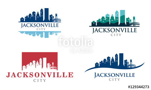 500x299 Jacksonville City Skyline Landscape Logo Illustration Set Stock