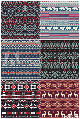 335x500 Vector Nordic Jacquard Knitted Seamless Pattern Collection