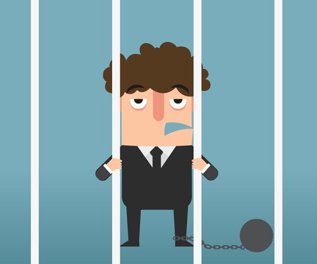 450x375 Businessman Hand Holding Metal Bars In Jail Vector Illustration