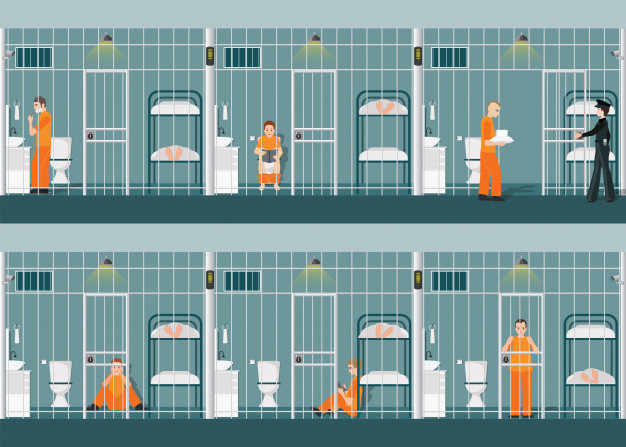 626x447 Rows Of Prison Cells With Life In Jail Vector Premium Download