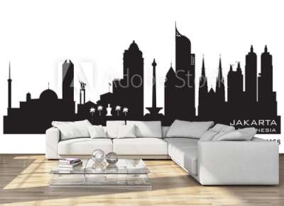 400x291 Jakarta Indonesia City Skyline Vector Silhouette Wall Mural