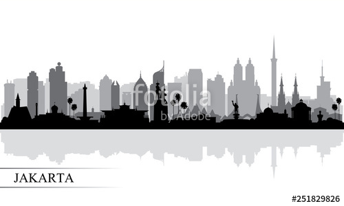 500x300 Jakarta City Skyline Silhouette Background Stock Image