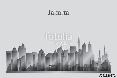 500x334 Jakarta City Skyline Silhouette In Grayscale Stock Image