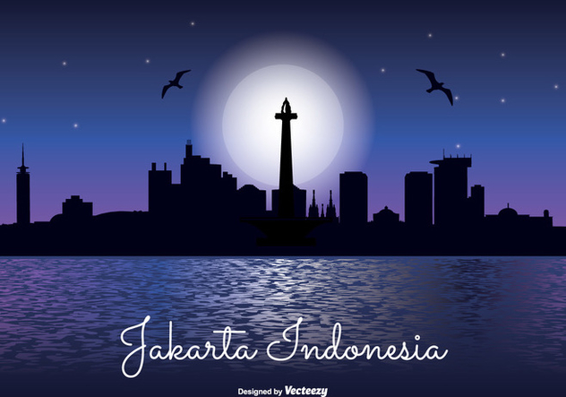 632x443 Descargar Vector Jakarta Indonesia Night Skyline Gratis
