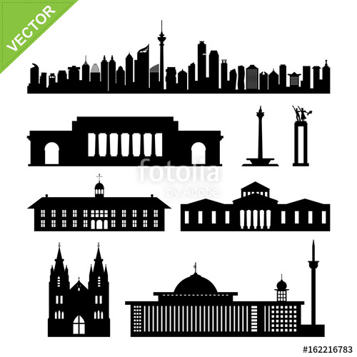 500x500 Indonesia, Jakarta Landmark And Skyline Silhouettes Vector Stock