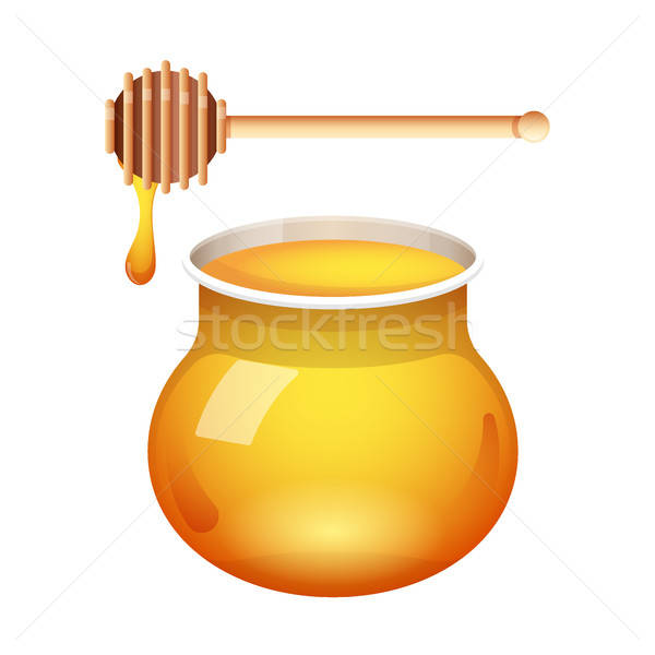 600x600 Honey Glass Jar Vector With Honey Dipper Isolated On White