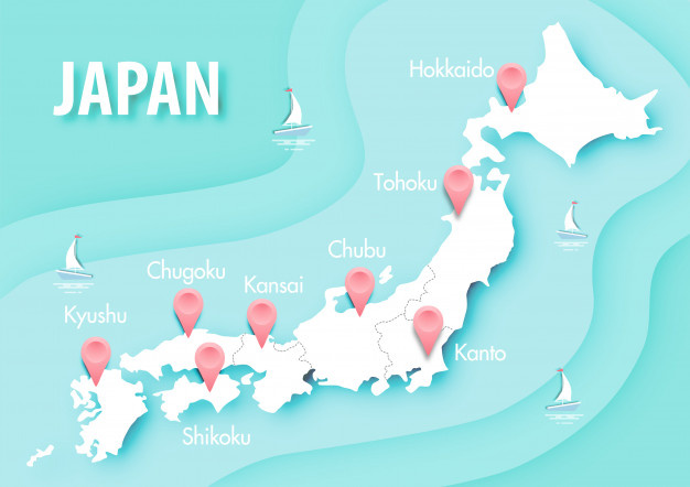 626x442 Paper Art Of Japan Map On Blue Ocean Background Vector Vector