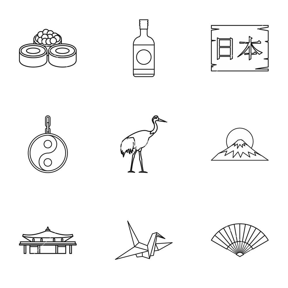 1000x1000 Tourism In Japan Icons Set Outline Illustration Of Tourism