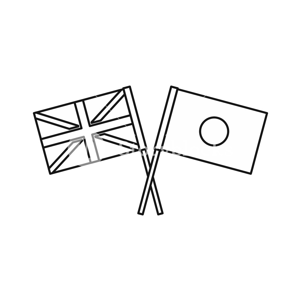1000x1000 Uk And Japan Flags Icon In Outline Style On A White Background