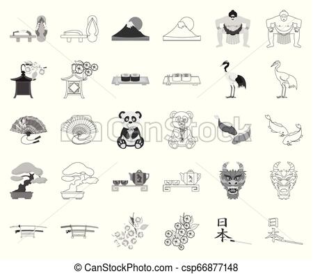 450x394 Country Japan Monochrome,outline Icons In Set Collection