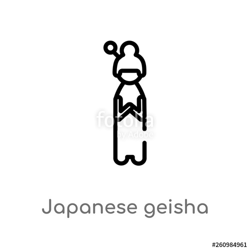500x500 Outline Japanese Geisha Vector Icon Isolated Black Simple Line