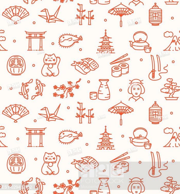 700x755 Japan Background Seamless With Icons Outline Vector Illustration