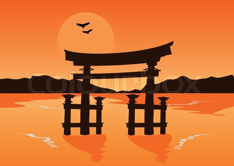 800x567 Japanese Temple Gate Silhouette On The Stock Vector Colourbox